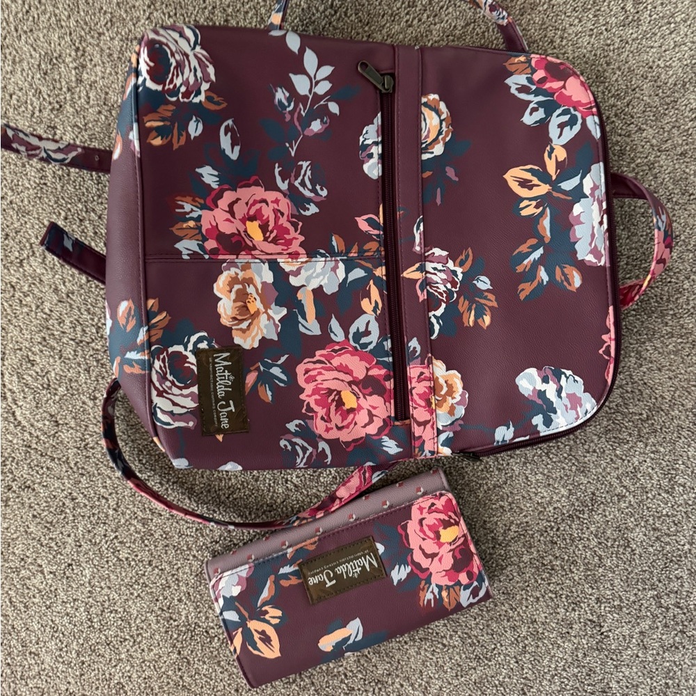 Nicole Lee Floral Backpack and Wallet Set - Purple